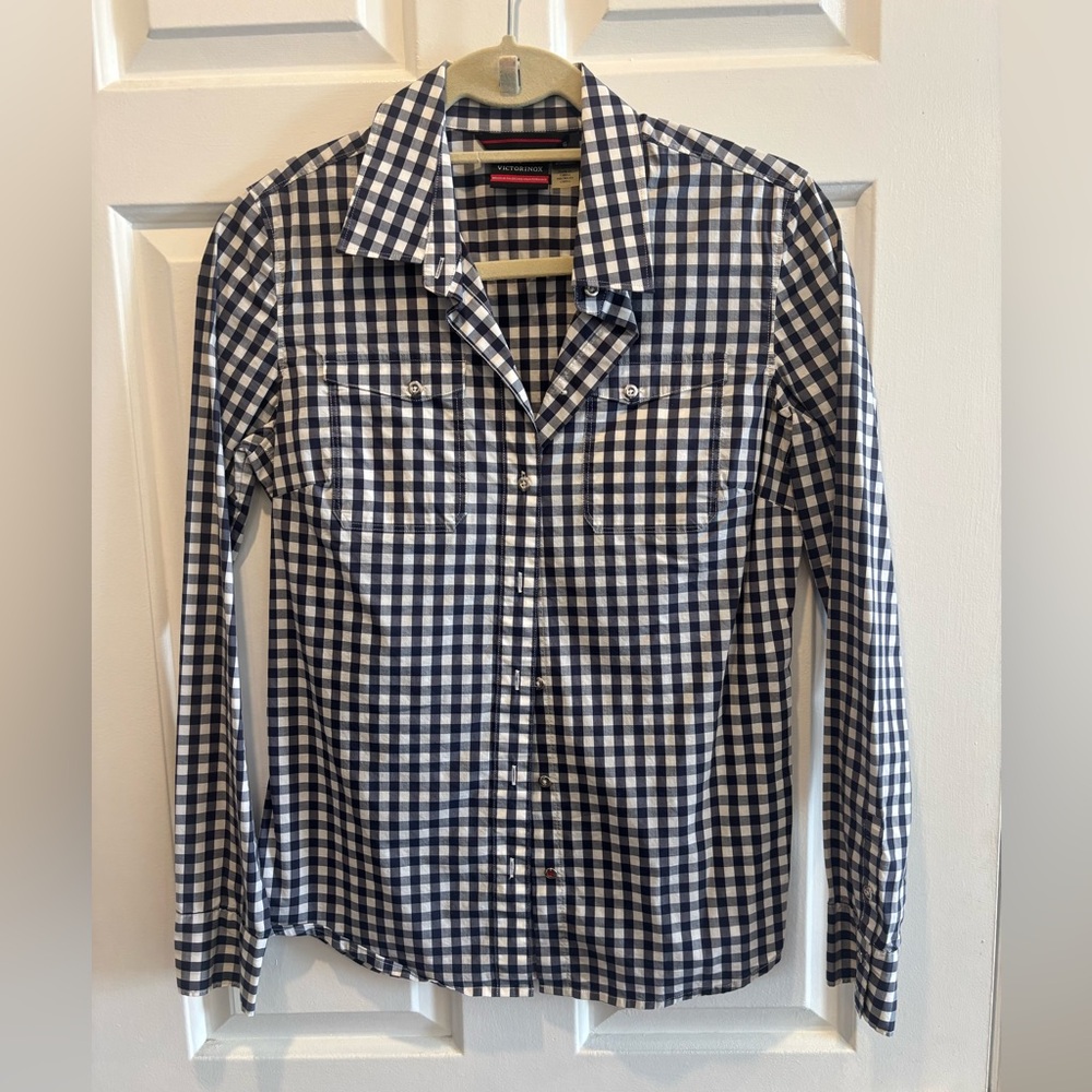 Black and White Checkered Long Sleeve Button Down Top